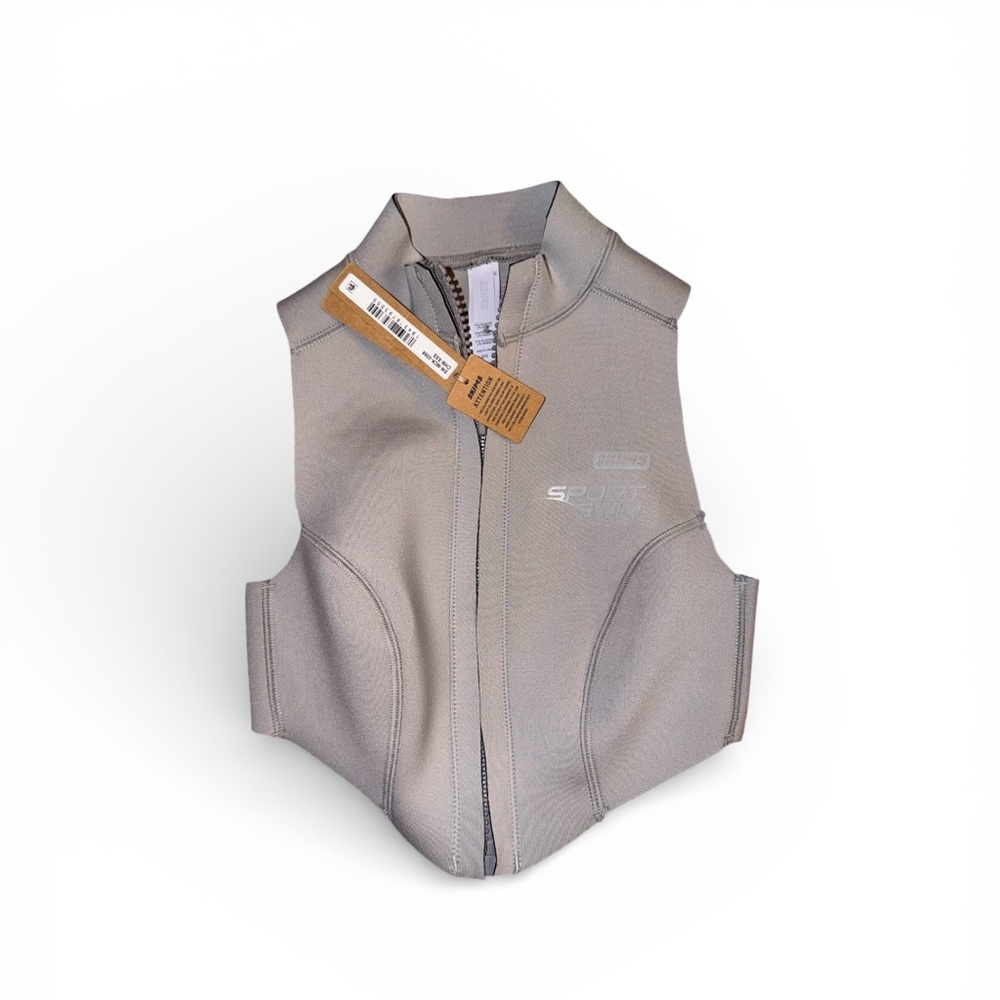 Skims Size xxs Sport Swim Mock Neck Zip Top Chrome Gray Sleeveless Zip Front NWT